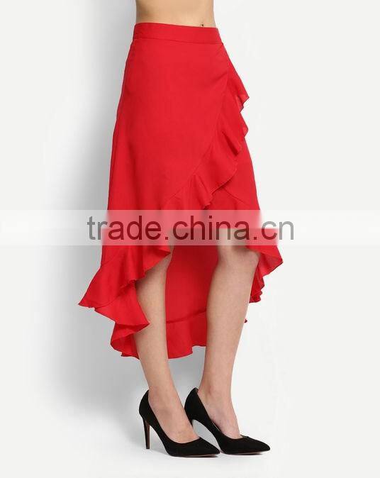 Clothing wholesale red ruffles latest fashion ladies skirt suits
