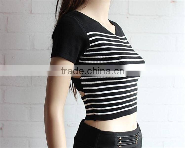 most popular high quality fashion sublimation tshirt women's v neck striped t shirt