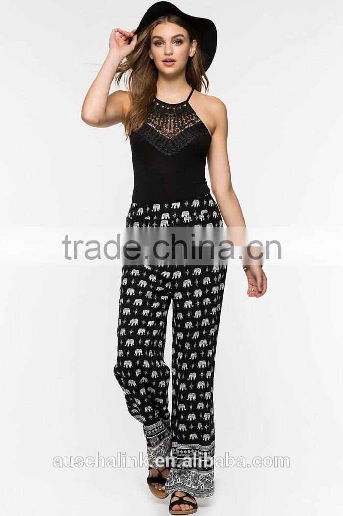 2017 summer lady custom animal print light weight pants hotsale