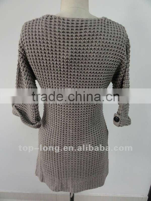 Fashion lady's cardigan crew neck grey sweater of 3GG