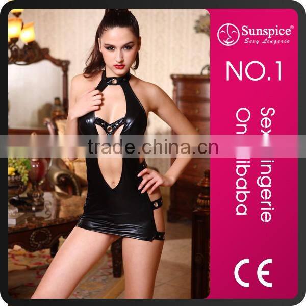 Plus size sexy fetish women set corset leather bondage mask