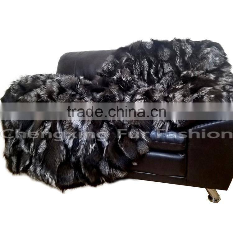 CX-D-82A Real Fur Silver Fox Real Fur Throw Blanket