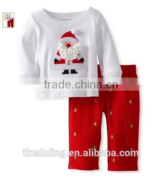 New 2015 Fashion Baby Girls Christmas Clothing Children Santa Claus t shirts+Polka dots legging skirts 2pcs outfits