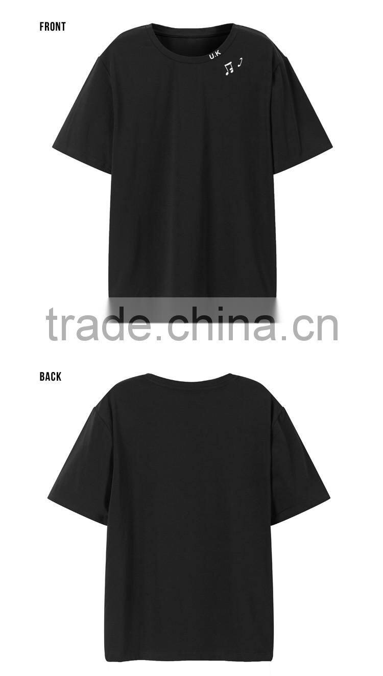 wholesale fashion cool girl uk women black t shirts printing custom with music pattern
