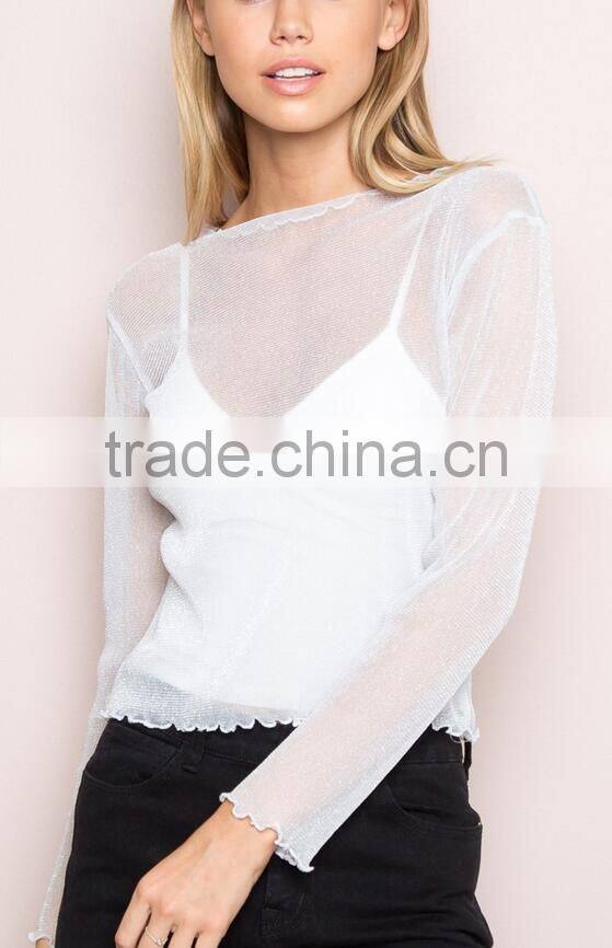 Runwaylover 111 2017 Ladies Sexy Long Sleeve Transparent Blouse