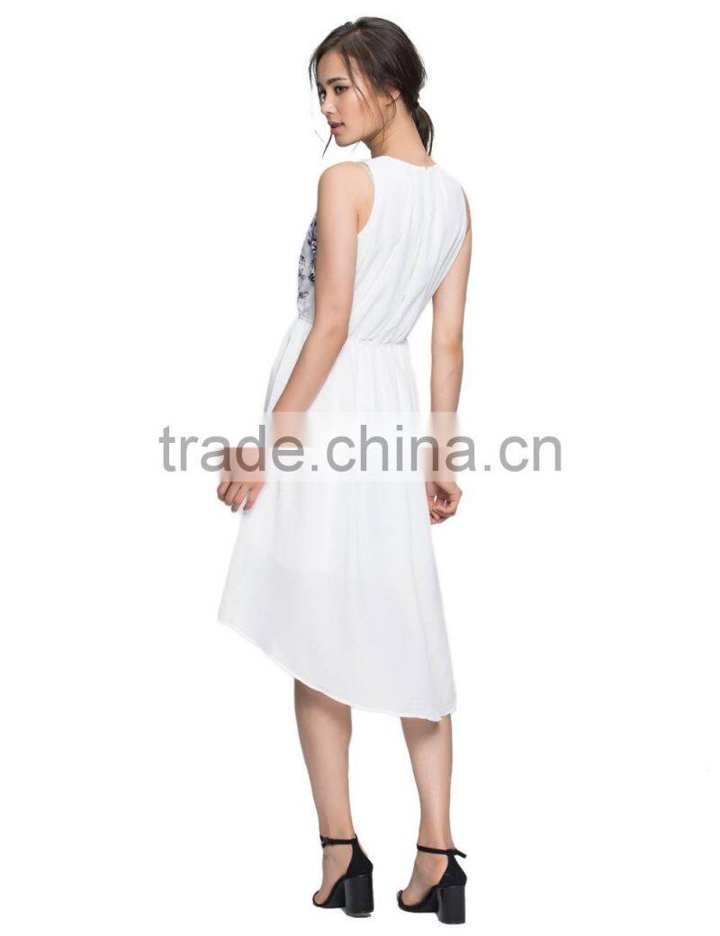 Girls retro flavor printed sleeveless irregular dress