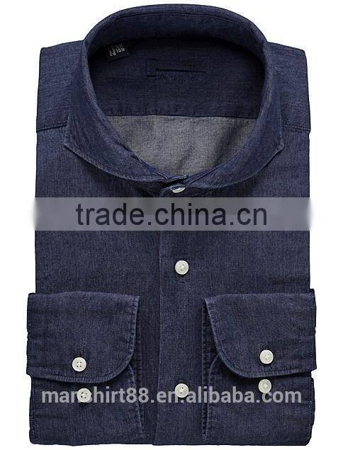 2017 extremely cut away collar man washed denim shirt