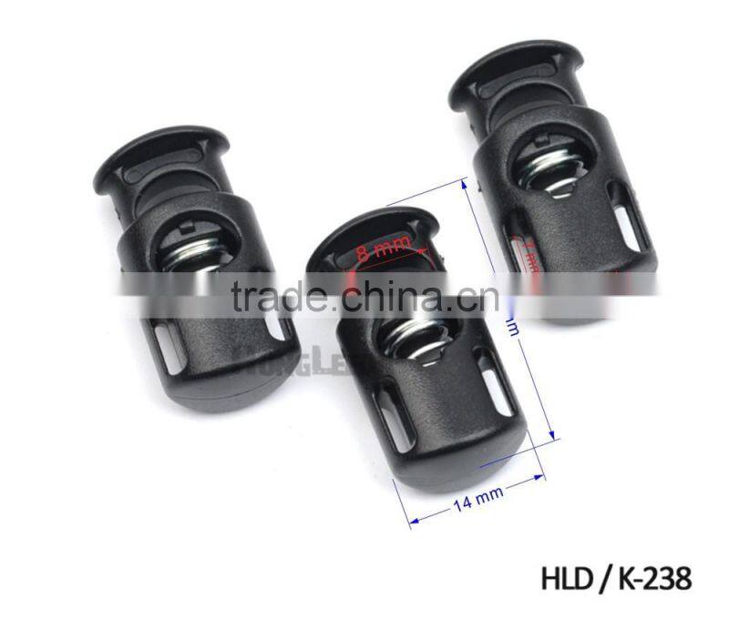 Black plastic stoppers cord lock 8mm hole toggles clip apparel shoelace sportswear bungee cord accessories HLD/K-238