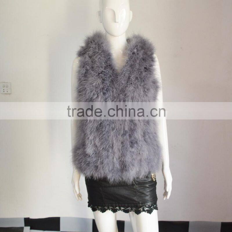 SJ007-01 Top Quality 2017 Fashion Apricot Turkey Feather Vest