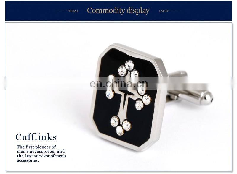 Jewel Encrusted Cross Symbol Men Shirt Silver Jewelry Cufflinks