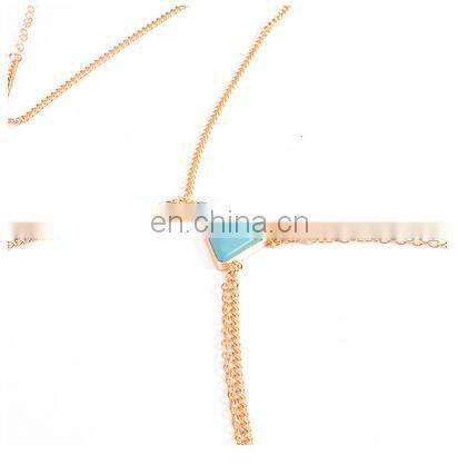 Sexy Beach Cross Bikini Body Belly Waist Chain Triangle Turquoise Tassel Necklace