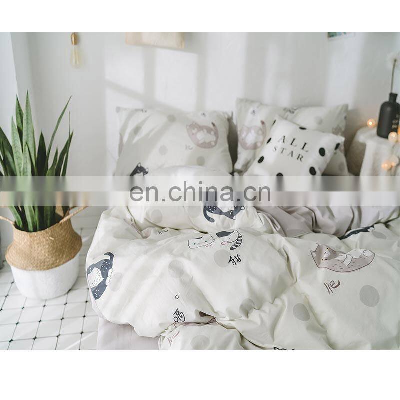 i@home 100% cotton bedding linen modern bed sets linen sheets duvet cover with cat cartoon delicate pattern for living room
