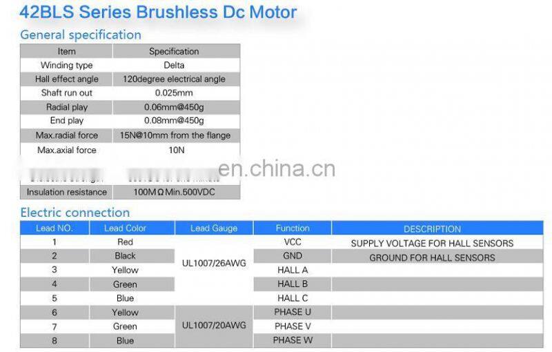 42BLS size 42mm square flange brushless dc motor 24 volt, rated 4000rpm, upto 100w, low cost version