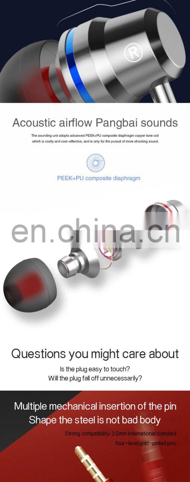 Golden Sky Earbuds With External Microphone Audio Headphone Audio Jack Headset Microphone Earpiece Oem Metal Earphone Wired