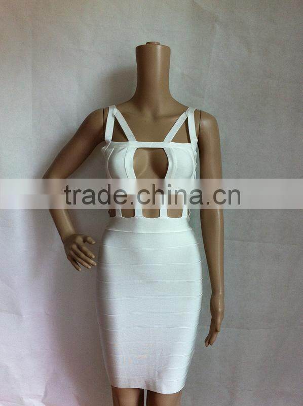 Summer dress Wholesale high quality sey and elegant fashion Ladies cutout strap black white red blue evening party bandage dress