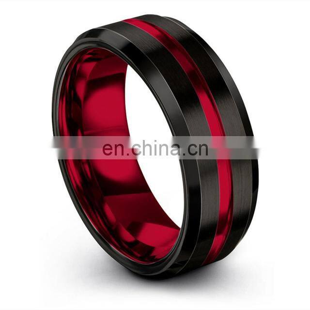 Fashion 8MM Men's Stainless Steel Rings Colorful Groove Beveled Edge Wedding Engagement Ring Men's Anniversary Jewelry