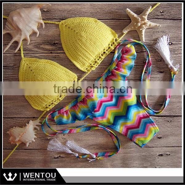 Women Summer Vintage Crochet Beach Bikini Set 2016 Hot Sale Sexy Push Up Padded Swimwear