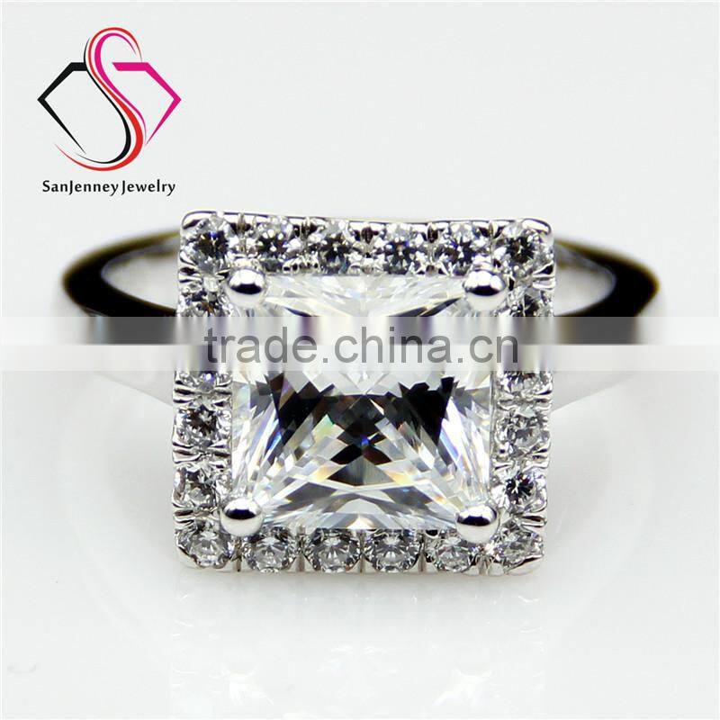Princess Cut Moissanite Sqaure Halo 3 Carat 8mm Center 14k 18k White Yellow Gold Platinum Diamond Engagement Ring