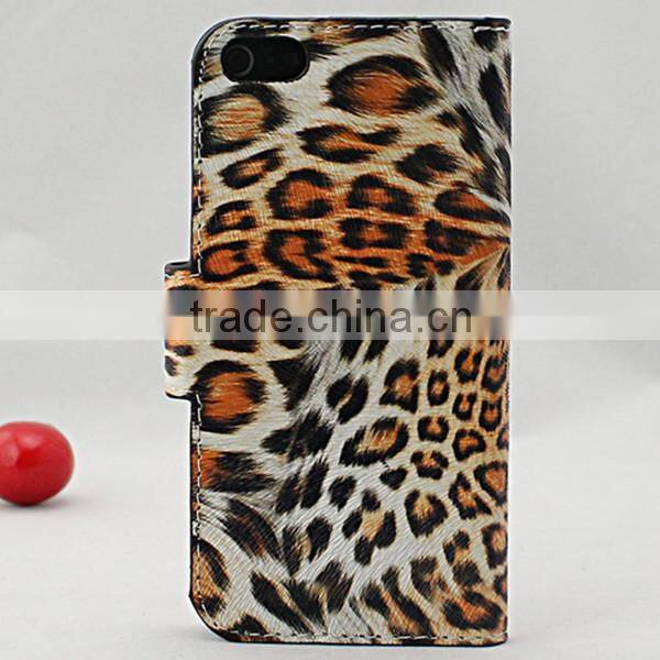 Leopard Style PU Leather Stand Wallet Cover for IPhone 5 5S With Cread Card Slot