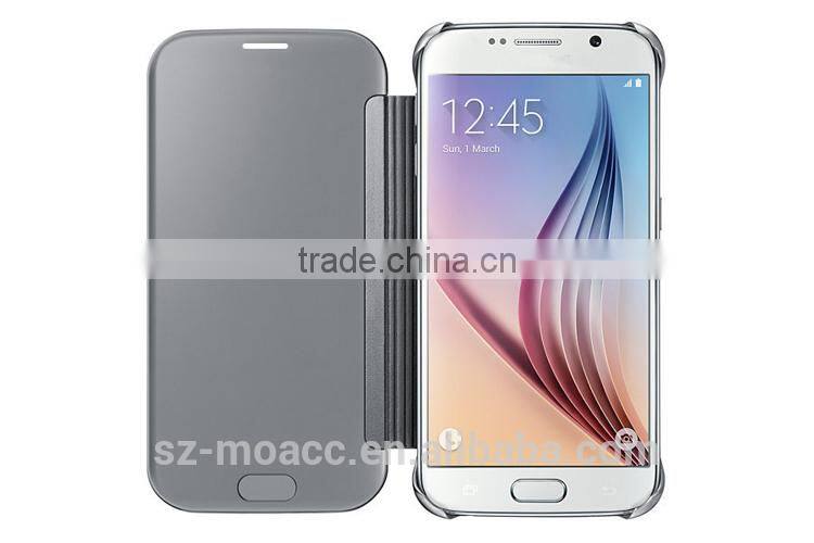 Clear View Hyperbolic Mirror Flip Smart Leather Case Cover for Samsung Galaxy S6