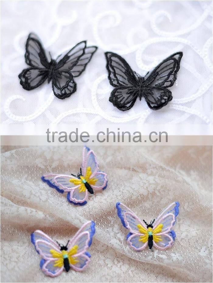 7*5cm China factory cheap sew on DIY accessory polyester organza embroidery coloruful butterfly patch