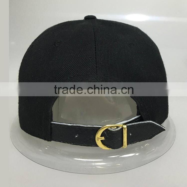 Guangzhou high quality 5 panel PU snake leather brim black customized mental cap