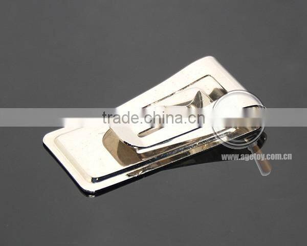 Men Style Fashion Stainless Steel Metal Black Genuine Leather Money Clip