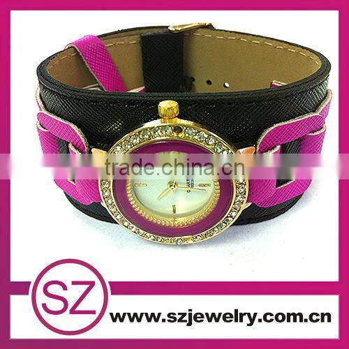 SWH0640 china leather bracelet guangzhou watch wholesale with flower and birds