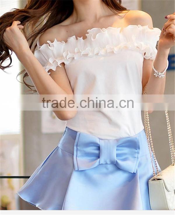 2015 lady Flower Collar T shirt
