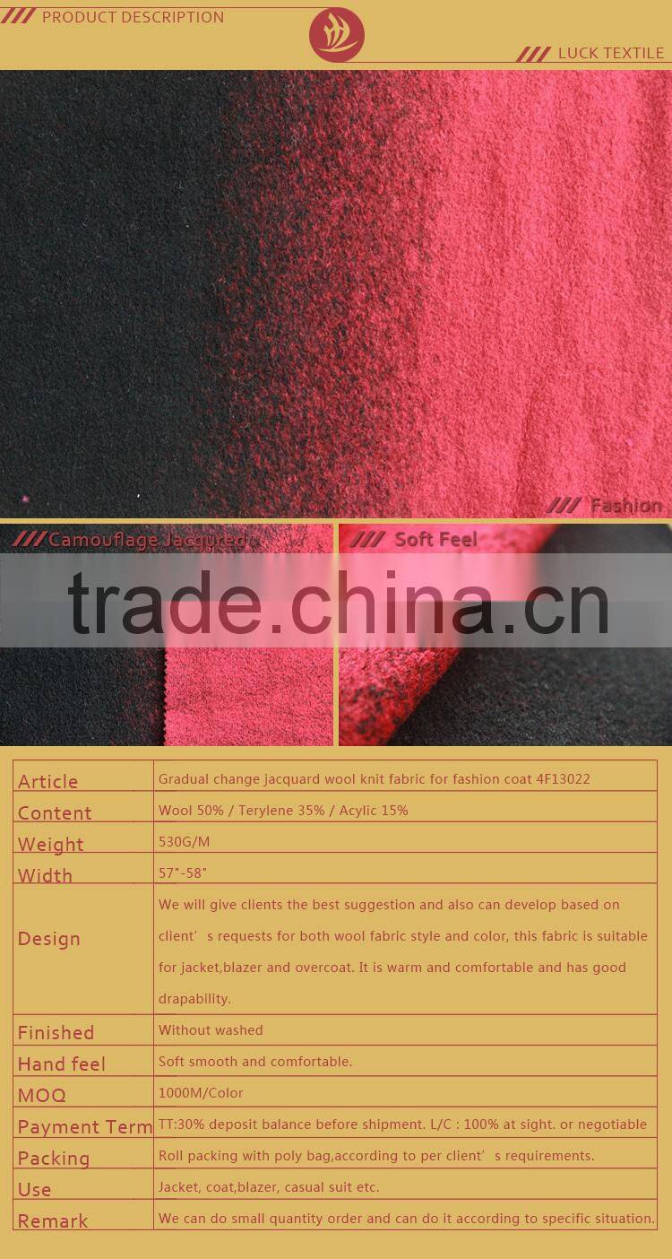 Gradual change jacquard wool knit fabric for fashion coat