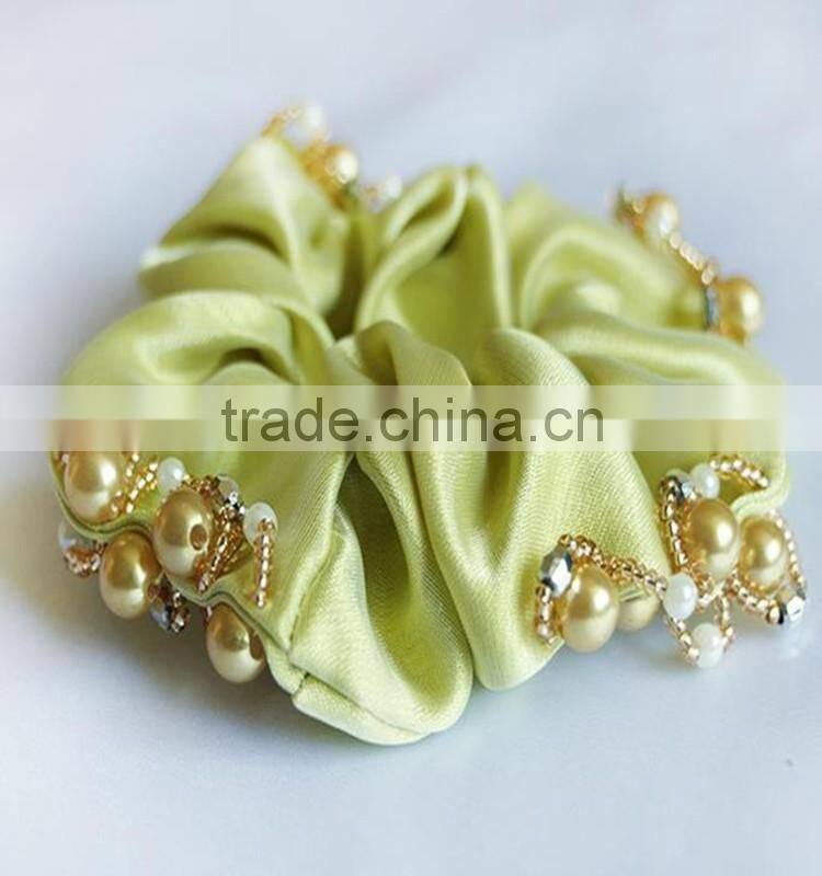 yellow Velvet Bun Scrunchy Rhinestone Hair Ponytail Holder Hair Accessories