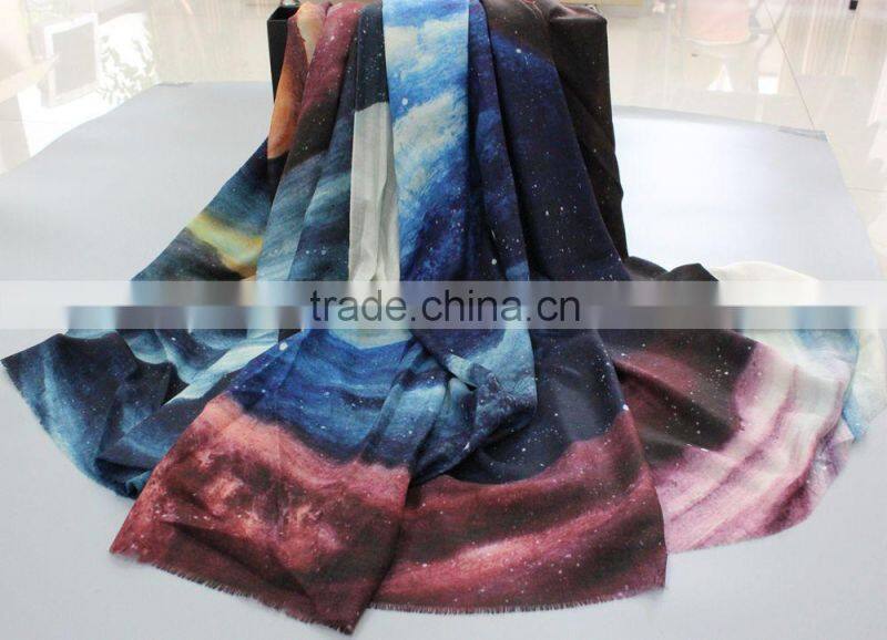 2015 New design multi color wool scarf with fringe