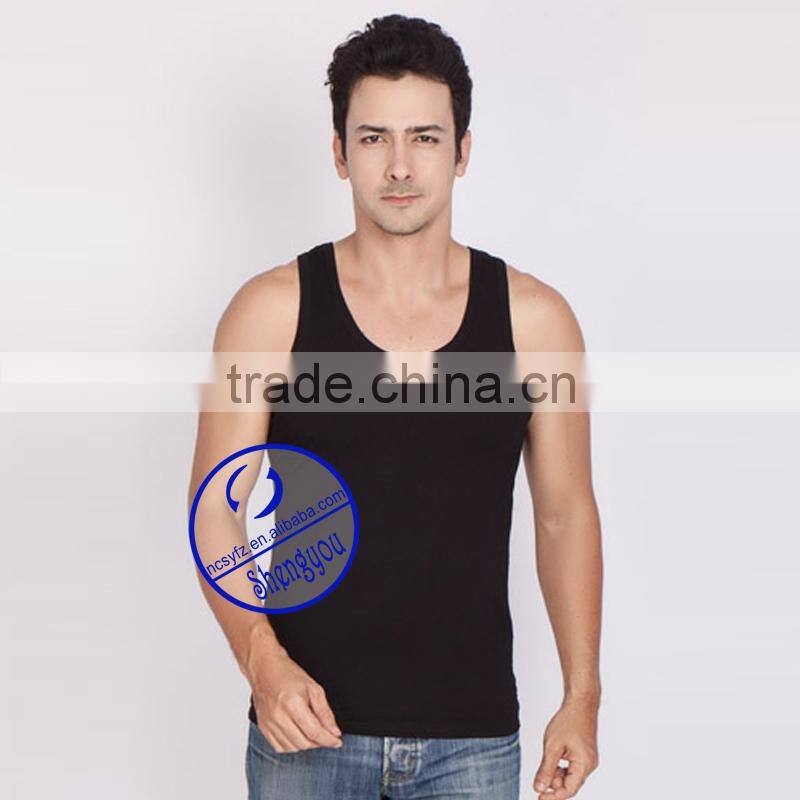 Custom wholesale polyester cotton mens printed stringer tank top