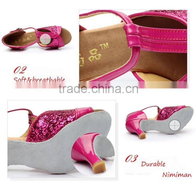 2016 Popular cheap ballroom latin dance shoes women gold sequin dance shoes 4 colors