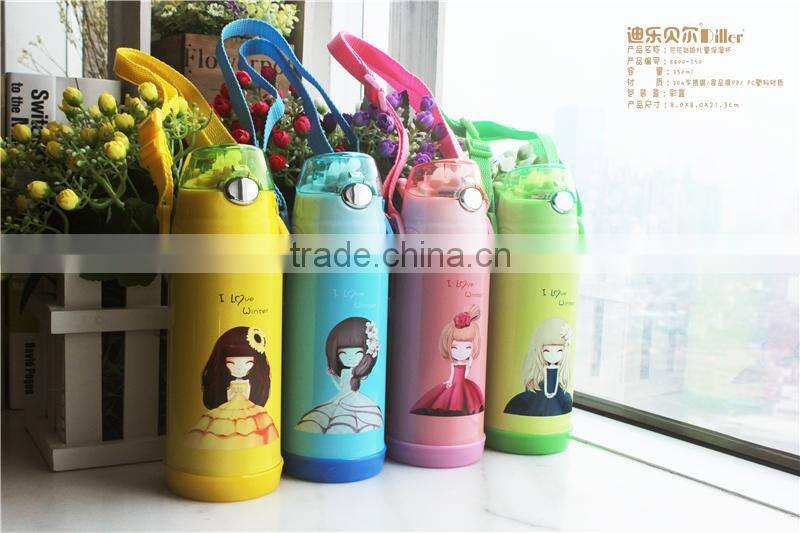 Hot selling Cute cartoon vacuum flask with straw