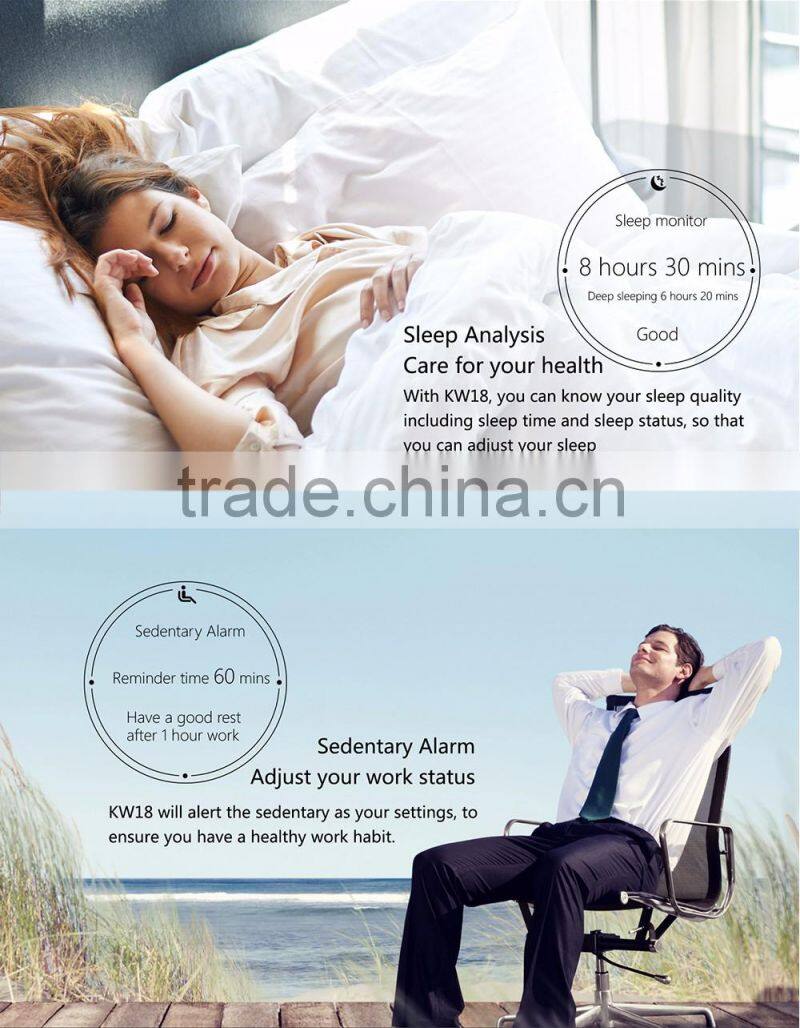 2016 hot product KW18 Smart Watch Smart Phone NFC SIM FOR IPHONE & SAMSUNG