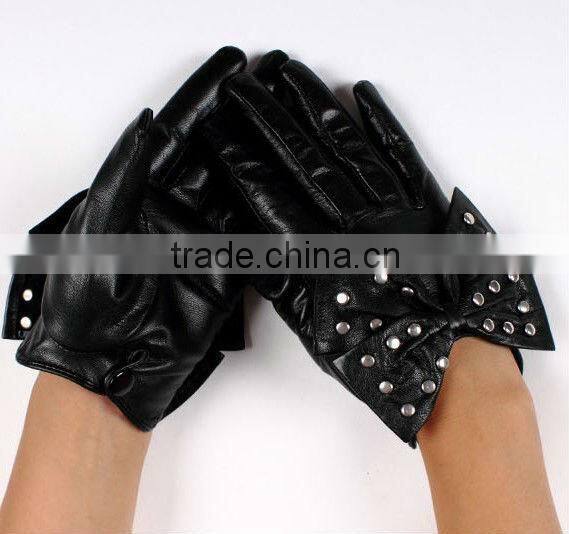 best sale fashion big bow short fingered leather driving gloves in europe