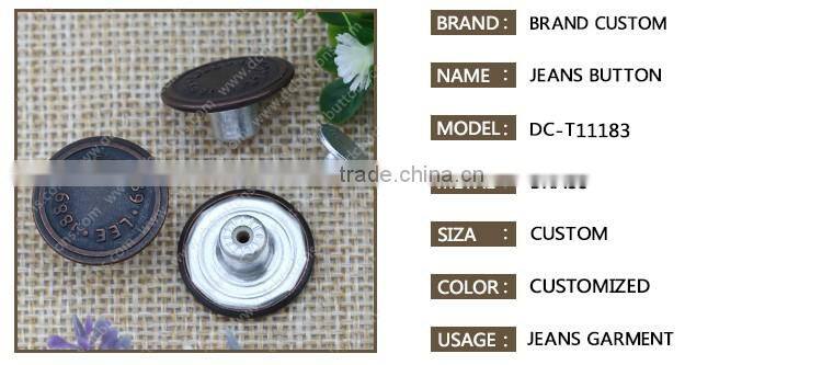 High quality embossed brand logo metal jeans button for button jeans