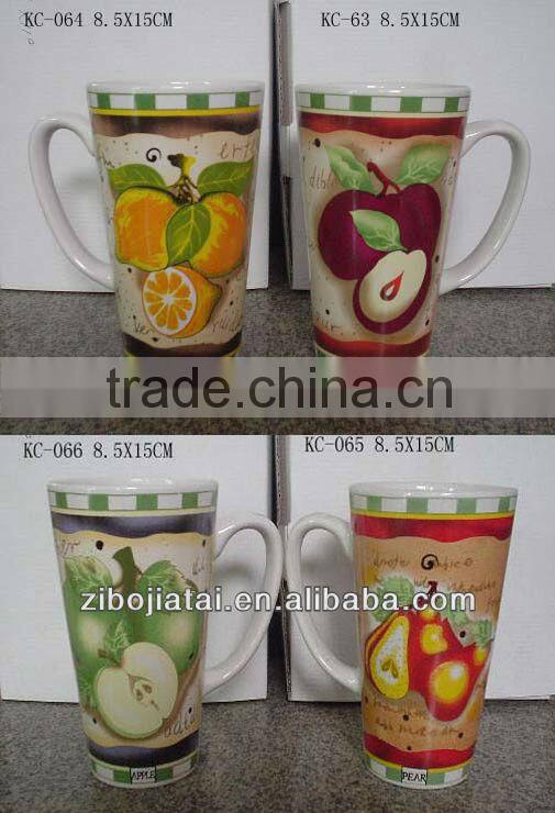 Ceramic V Shape Mug With Fruit Decal Printing