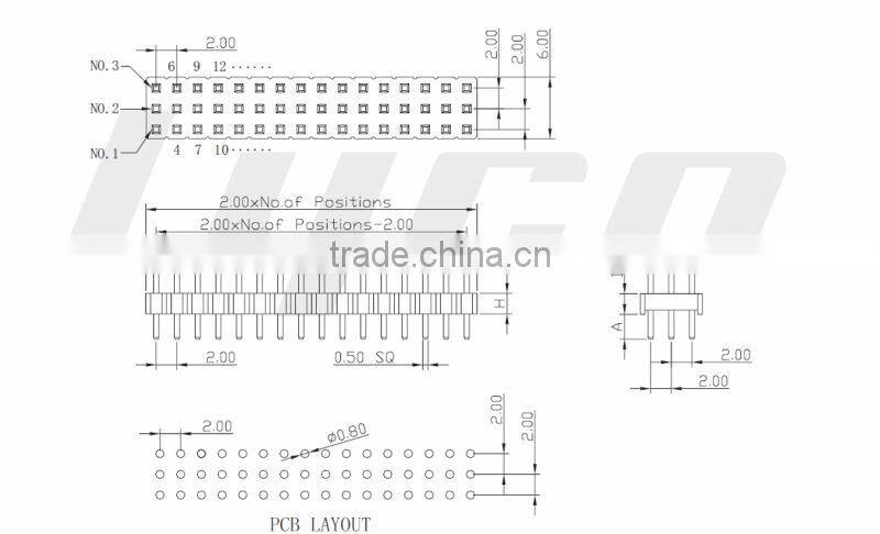 Pin header 2.0mm pitch triple row header pin connector