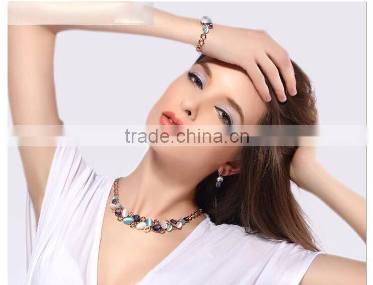 High Quality Crystal Jewelry Sets Opal Colorful Stone Hollow Circle Gold Plated Statement Chain Necklaces And Earring Sets