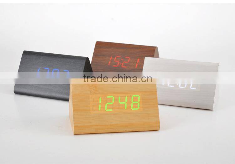 Wooden led digital clock with alarm date temperature sensor
