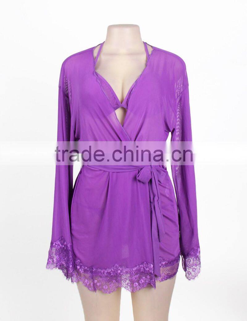 High quality romantic sexy eyelash lace robe