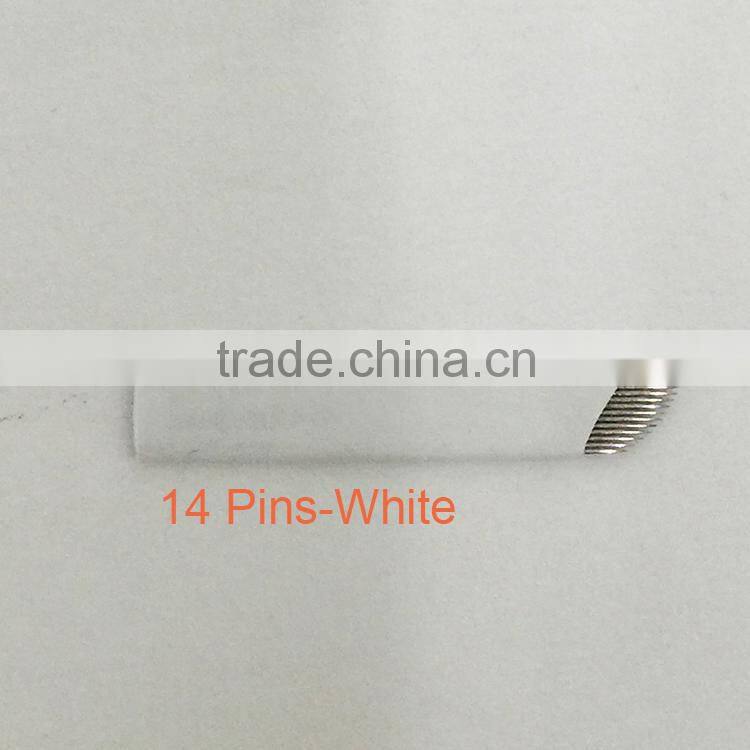 14Pin White Blade Tattoo Needles + 1Pcs Manual Microblading Embroidery Tattoo Pen For PMU Eyebrows