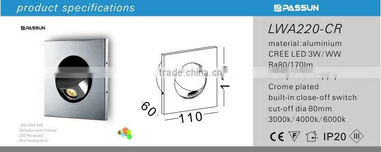 high quality square indoor recessed led bedside light