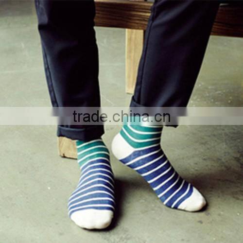 factory wholesale custom stripe blue/white/green stripe color men tight socks cotton sock supplier
