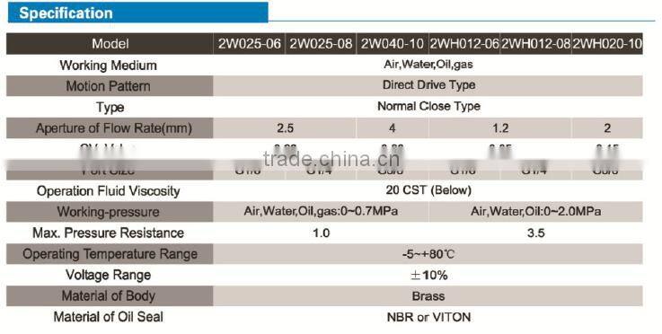2W Series DC12V AC110v 2 position 2 way brass pneumatic relay valve electric water valve Solenoid valve
