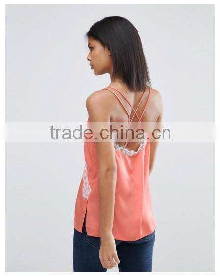 Sexy Spaghetti Strap design Lace Insert Latest fancy tops girls