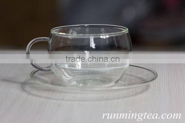Borocilicate Western Style Tea Cup with Glass Saucer Glass Tea Cup 140cc/cup