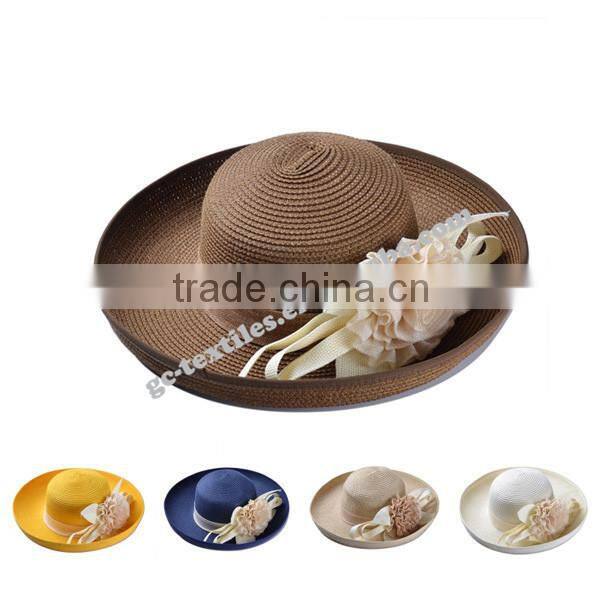 hot new products for 2014 Spring and summer Curling flower shade lady hate para straw hat and cap custom logo